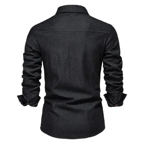Customizable Cotton Long Sleeve Denim Shirts Casual Solid Color Pocket for Men denim shirt long sleeved shirt