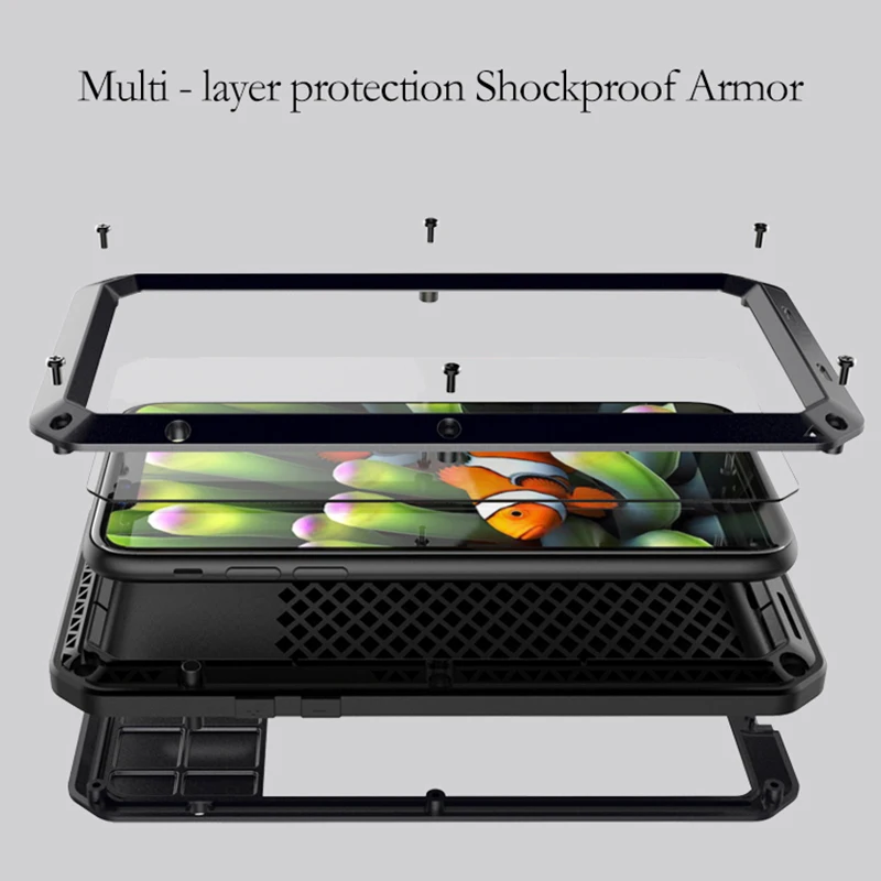 Luxury waterproof Doom Armor Shock Metal Aluminum Case for iPhone 15 14 13 12 8 7 Plus X 11 Pro XS Max XR Silicone Rugged Cover