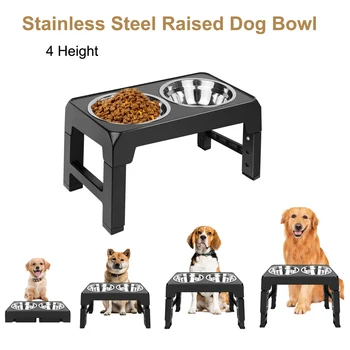 Elevated Dog Feeder Bowls Adjustable Raised Stand with Double Stainless Steel Food Water Bowls Small Medium Large Dogs