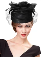 Wedding Bridal Hats Fascinators For Woman Lady With Feather Veil Cocktail Tea Party Dress Elegant Kentucky Derby Cap Church Hat - Image 6