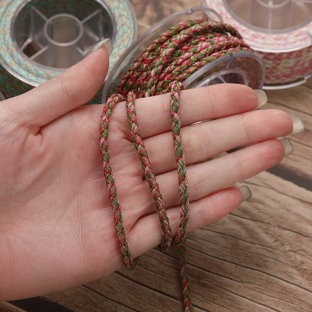 Colorful Braided Polyester Thread Roll – 4m, 3.5mm Diameter – 11 Styles for DIY Jewelry & Crafting