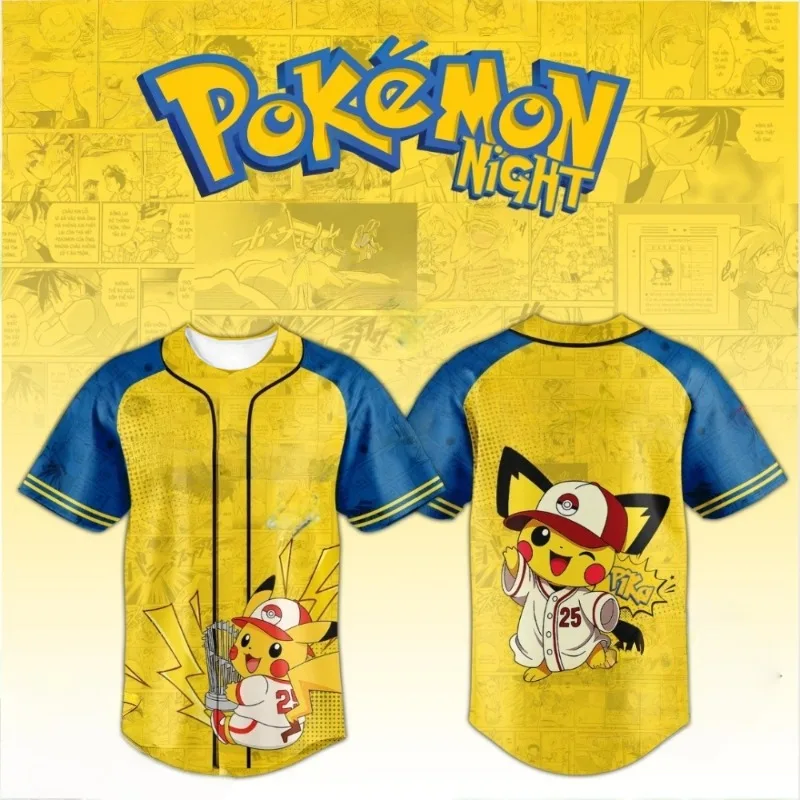 Sommerlicher Verkaufsschlager: Anime Pokémon Bedrucktes Baseball-Shirt, T-Shirt für Erwachsene und Kinder, Modisches Großes Sport- und Freizeithemd
