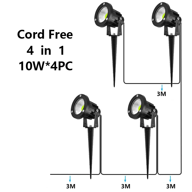 

3-Meter Cable 8-In-1 Family Garden Decorative Lawn Lamp 10W Ip65 Waterproof Garden Spot Lamp Ac110-220V Dc24V Plug-In Ground