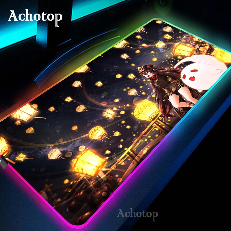 Tao-genshin Impact Gaming Mouse Pad Anime Antislip Tapete Led Grande Rgb Computador pc Laptop Gamer Mat Backlit 80x30cm hu - Imagem 3