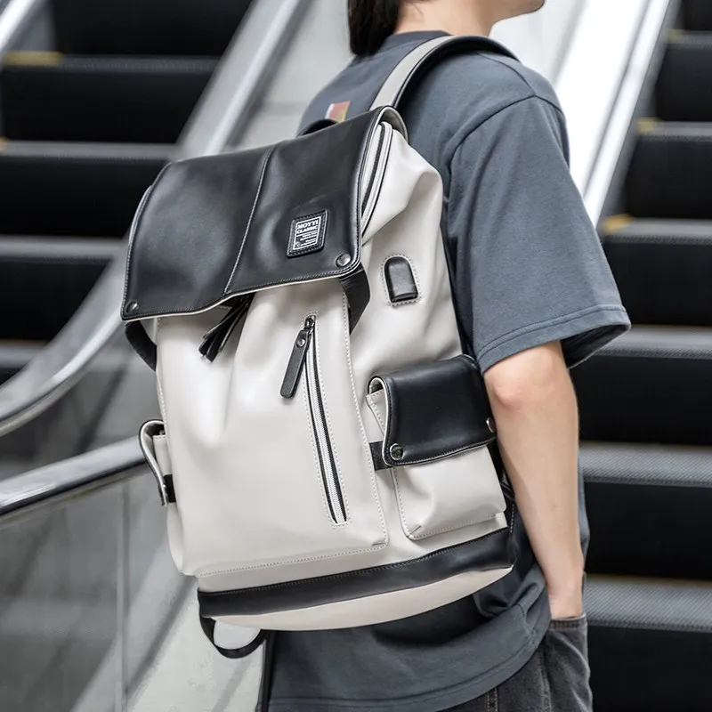 High Quality Leather Backpack Men With USB Charging Casual Travel Waterproof Backpack 15.6inch Laptop Mochilas For Teenagers waterproof backpack mens backpack