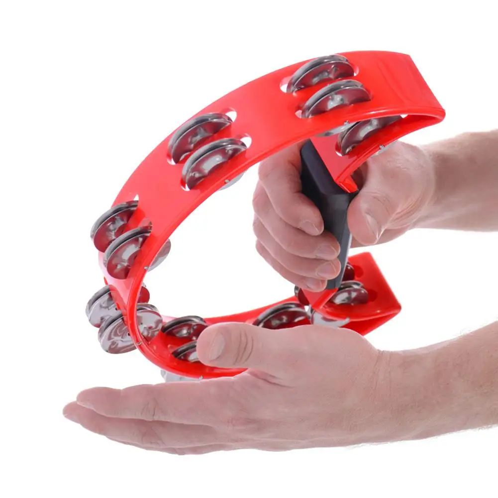 Double Row Handbell Tambourine-Round Half Moon Percussion Instrument for Party, Games & Baby Play