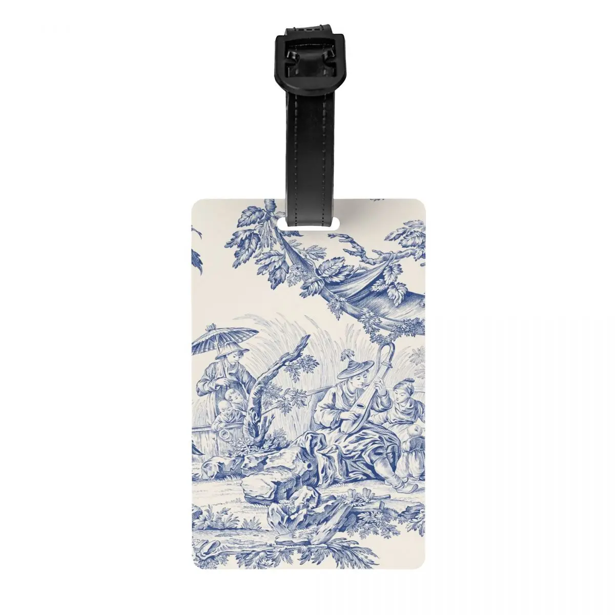 

Vintage Classic French Toile De Jouy Navy Blue Motif Pattern Luggage Tag for Suitcases Funny Baggage Tags Privacy Cover ID Label