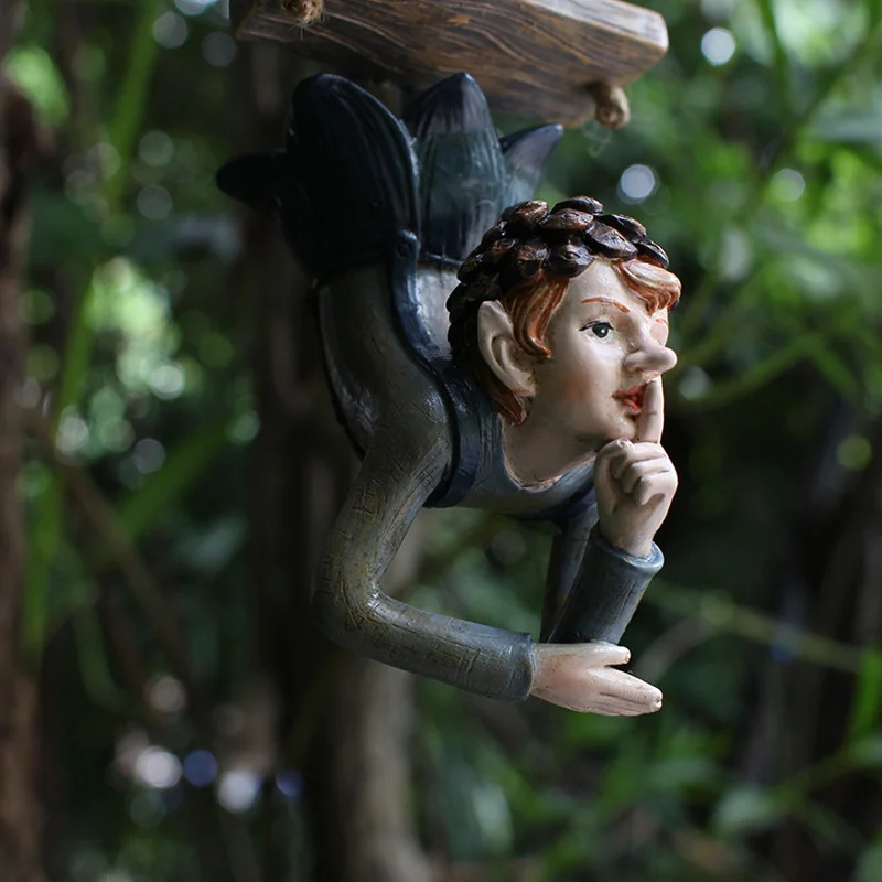 Resin Ornaments Garden Decoration Animal Ornaments Garden Hanging Elf Ornaments Home Decor Elf Figurine for Patio Fence Yard Tree Holiday