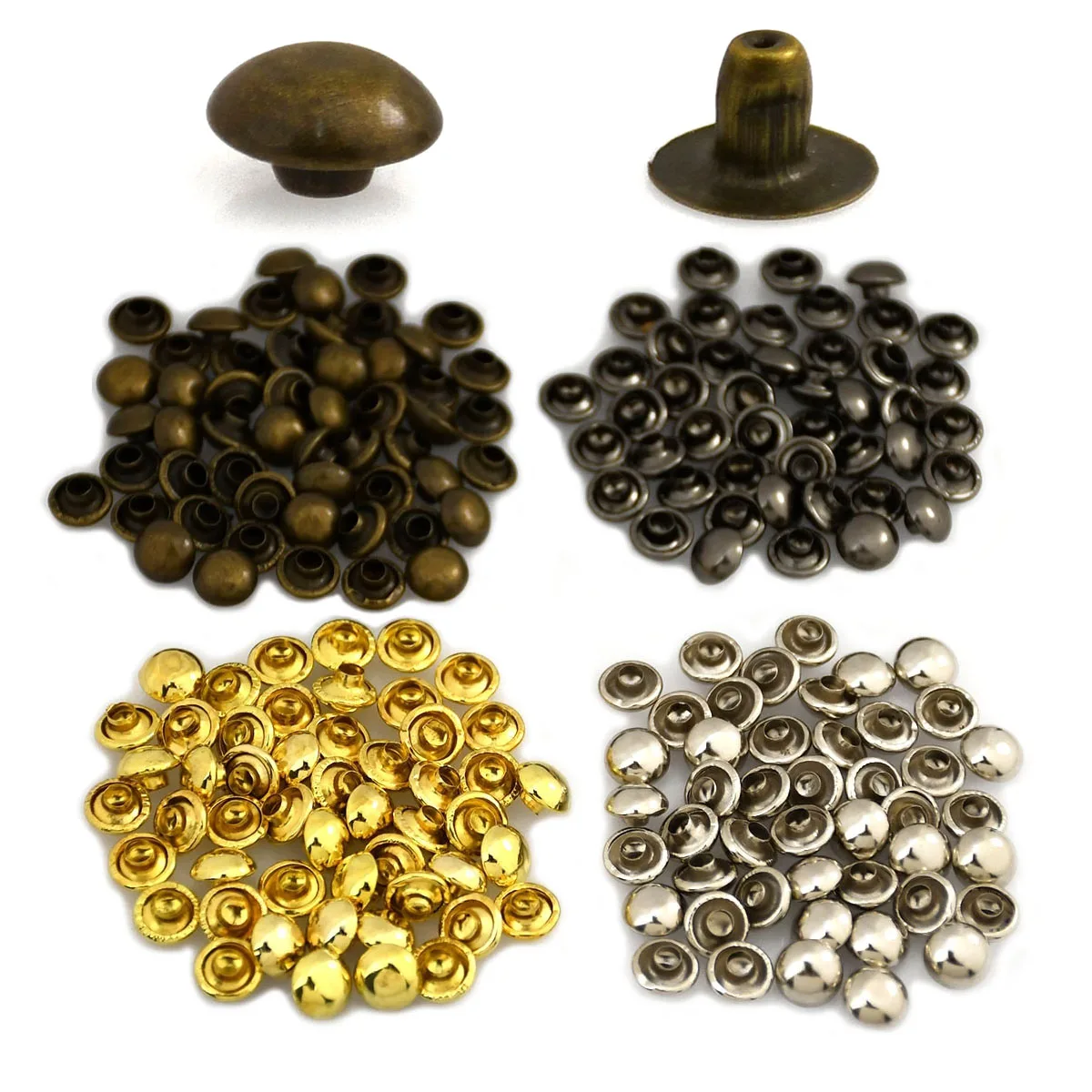 

100sets Metal Dome Cap Rivets Studs Round Rivet for DIY Leather Craft Bag Belt Clothing Garment Shoes Collar Parts 8 Sizes