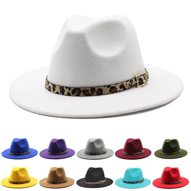 Fashion Fedora Hat Leopard Belt Hats Trilby Hat Derby Cap Jazz Caps
