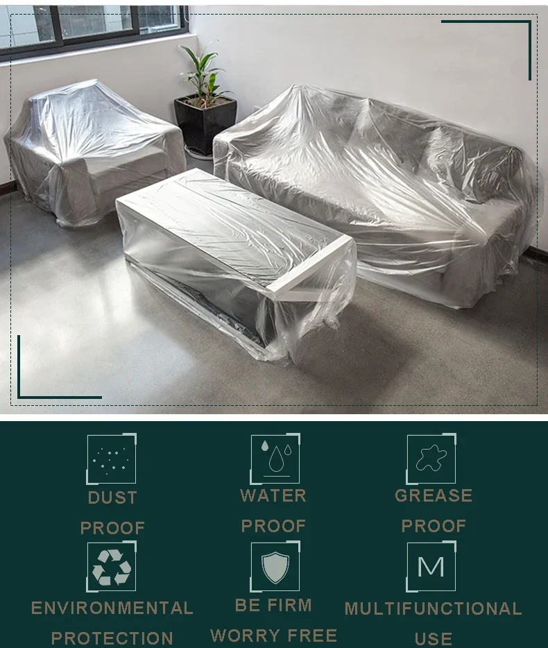Dust-proof Masking Tape Plastic Drop Cloth Dust Protection Masking Film Cover For Automobile Furniture Various lengths masking film