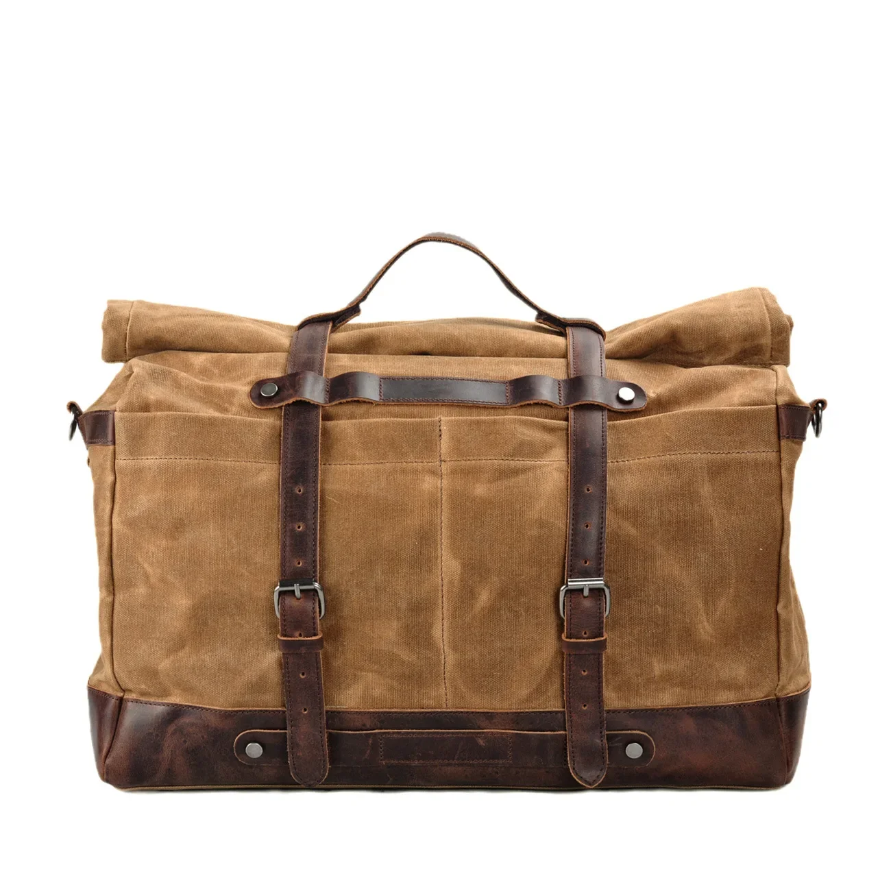 Waterproof Waxed Canvas Travel Bag with Cowhide for Men