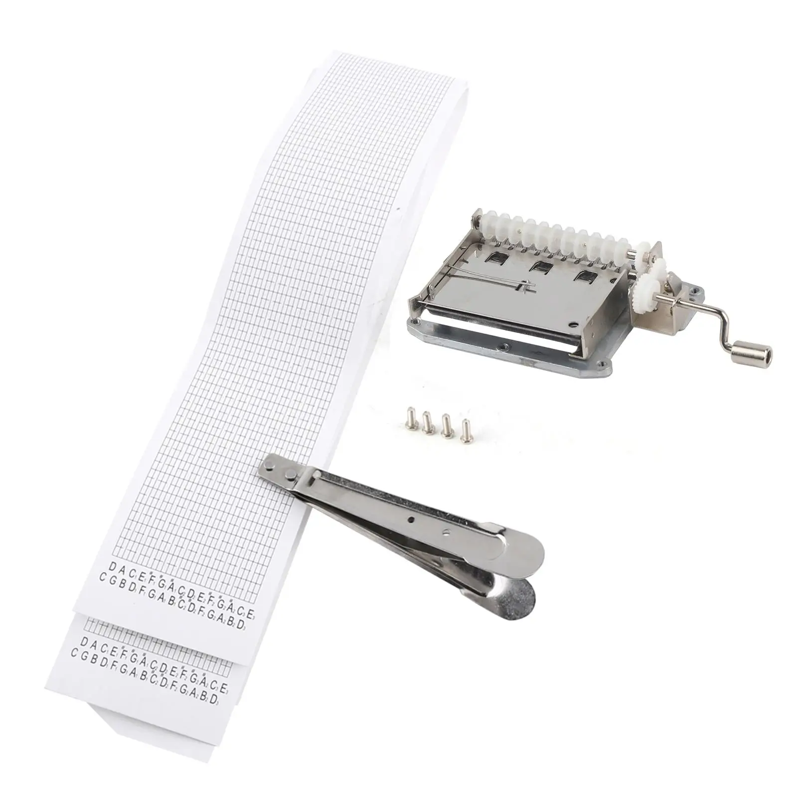 30-Note Hand Crank Tape Music Box Movement-DIY Your Songs with Puncher and 3 Strips-Zinc Alloy Mental Paper
