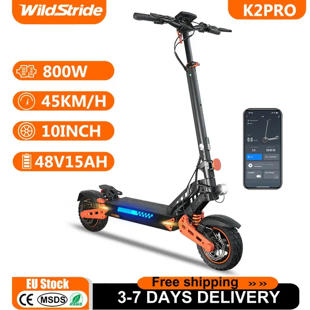 Trottinette électrique Wildstride, moteur 800W, batterie 48V 15Ah, vitesse maximale 45 km/h, pneus tout-terrain de 10 pouces, autonomie 50-60 km, système d'éclairage complet, contrôle par application intelligente, capacité de charge 120 kg, trottinettes électriques pour adultes, EScooter K2pro 1