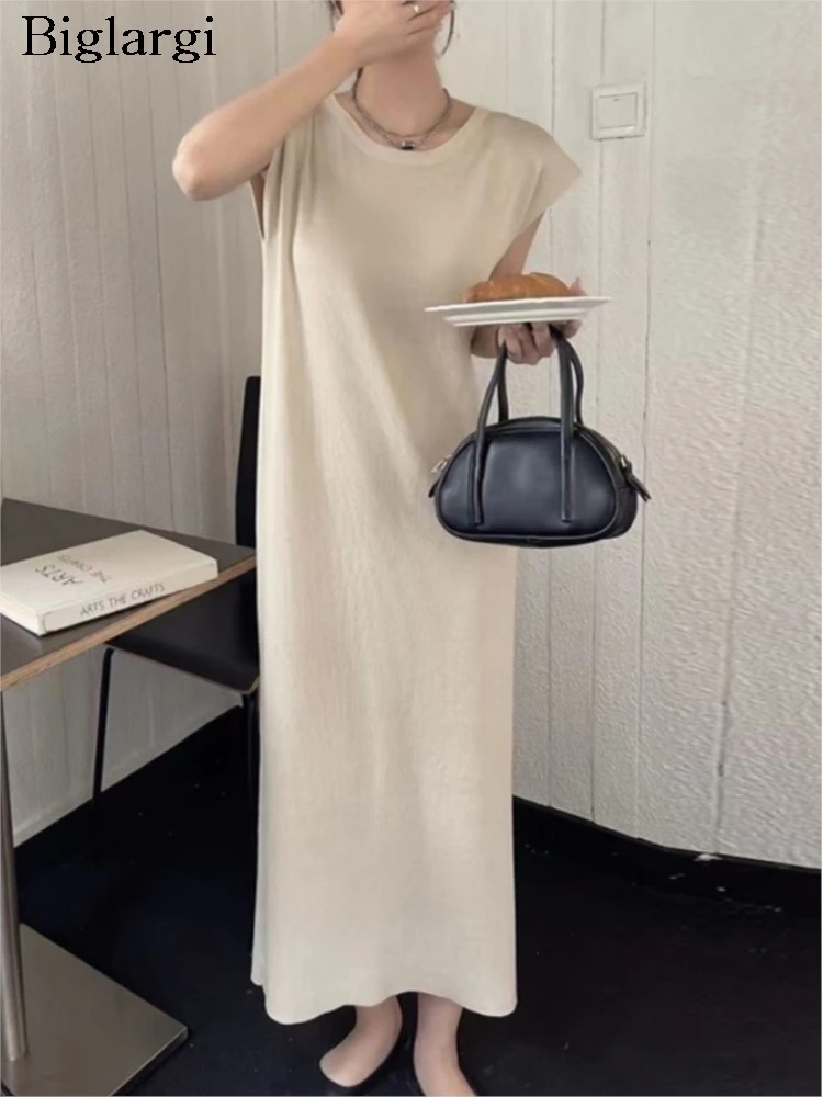 

Женское длинное платье-пуловер с открытой спиной, повседневное Плиссированное Свободное платье в Корейском стиле с коротким рукавом, весна-лето