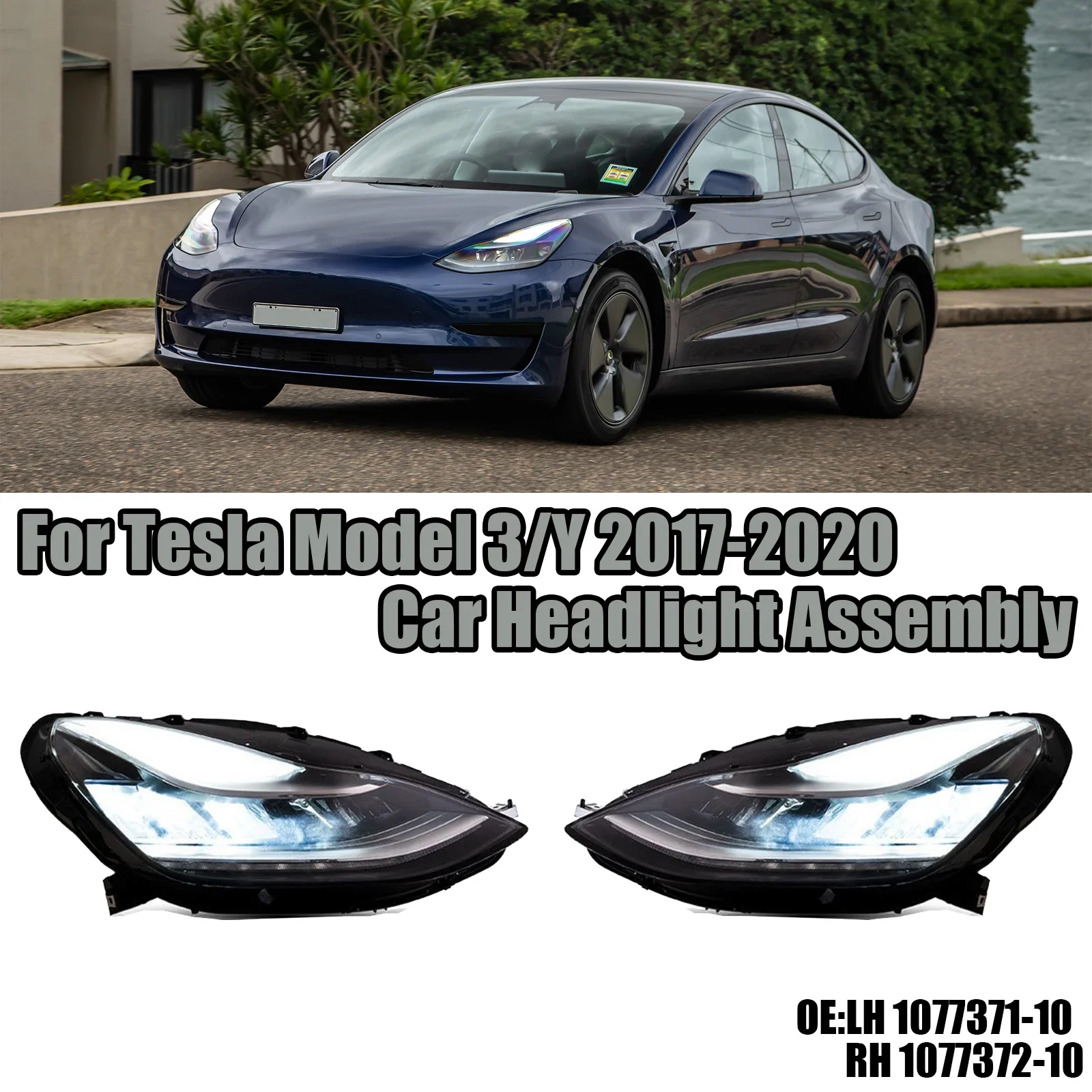 

Автомобильная фара в сборе, фонарь для Tesla Model 3/Y 2017-2020, фара LH 1077371-10 RH 1077372-10, левая и правая искусственная лампа с объективом