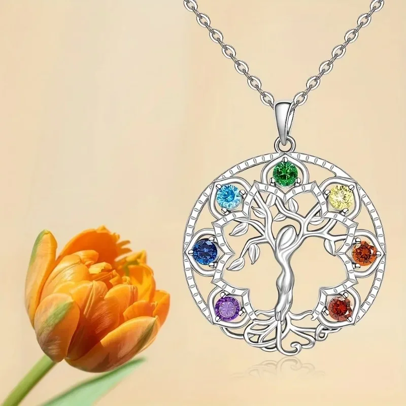Yoga Chakra Healing 7-Chakra Tree of Life Pendant Necklace for Women
