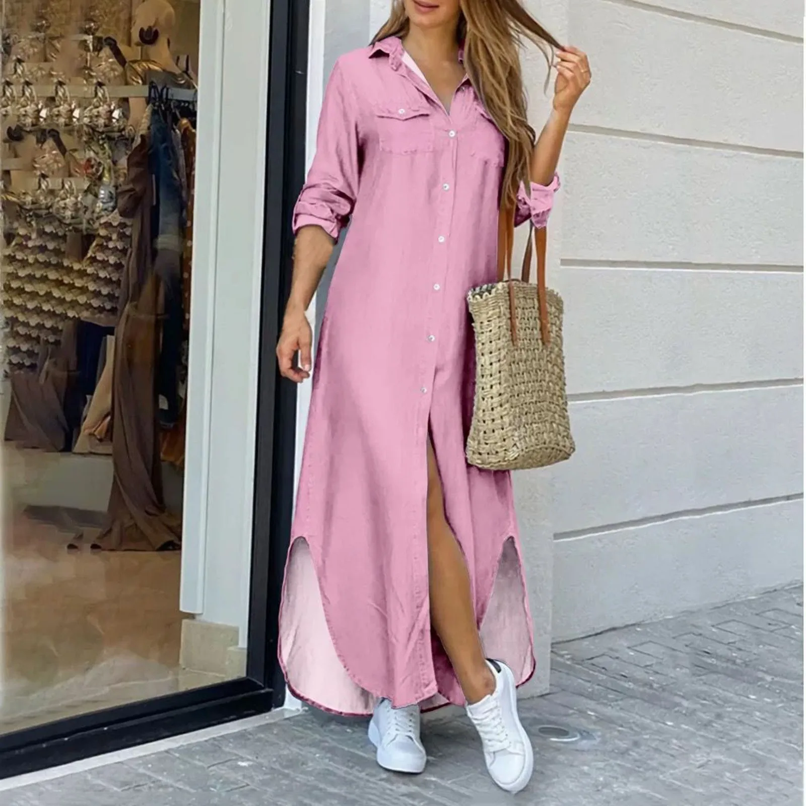 

Women's Fashion Lapel Buttons Sexy Slit Shirt Dress High Low Formal Dresses for Women Dress for Women Casual Sexy Short