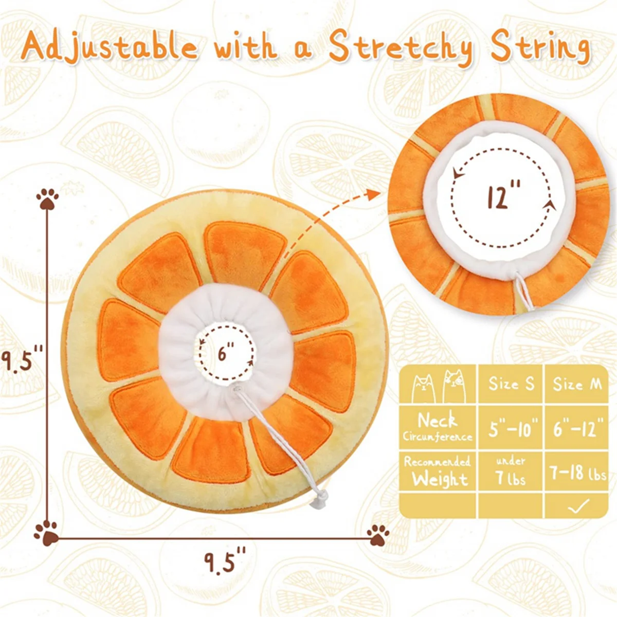 A59T Adjustable Cat Cone Collar Soft, Cute Cats Recovery Collar, Cats Cones After Surgery for Kittens Orange Small