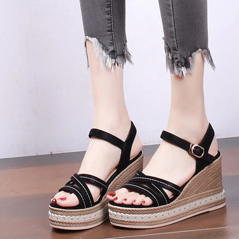 

Fashion Wedges Sandals Women Party Shoes Thick Platform Summer Pumps Solid 9cm High Heels Female Career Shoes Footwear Sandalia