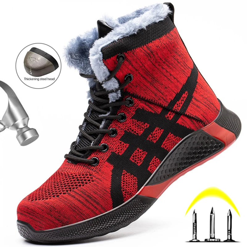 Safety Shoes Men Shoes Safety Work Boots Men Winter Boots Indestructible Work Shoes Men Steel Toe Safety Shoes Puncture Proof Sneakers Warm