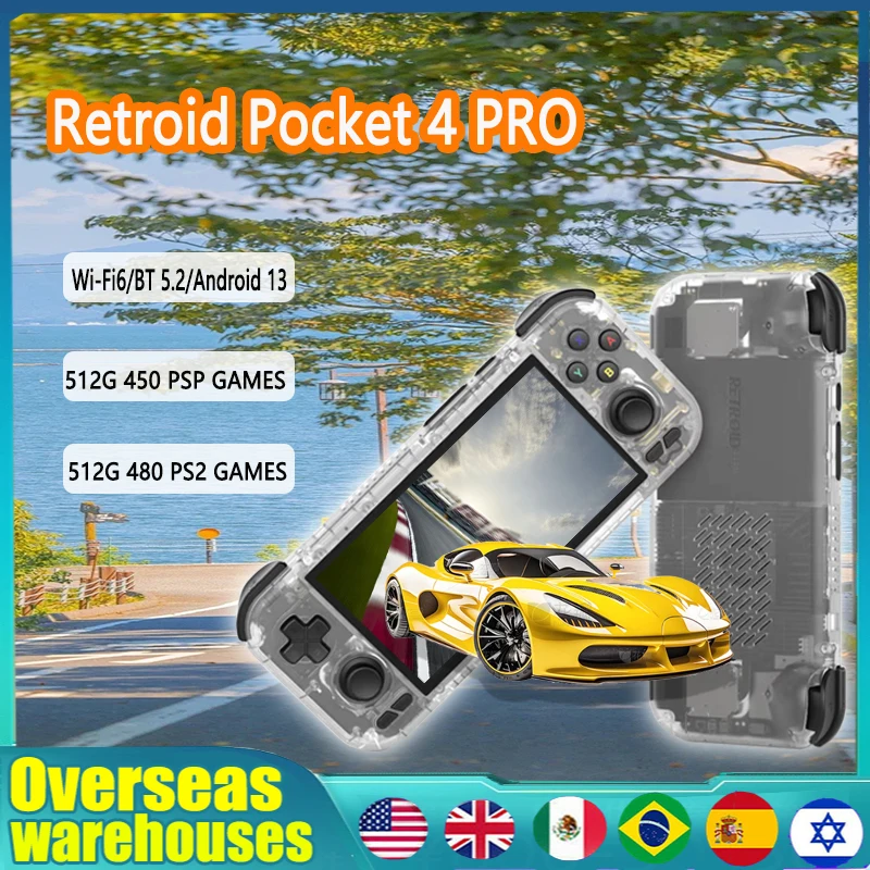 

Retroid Pocket 4 Pro Handheld Console S4.7 Inch Video Game 8G+128GB RP4 Android 13 WiFi 6.0 Bluetooth 512G 60000 Games PSP PS2