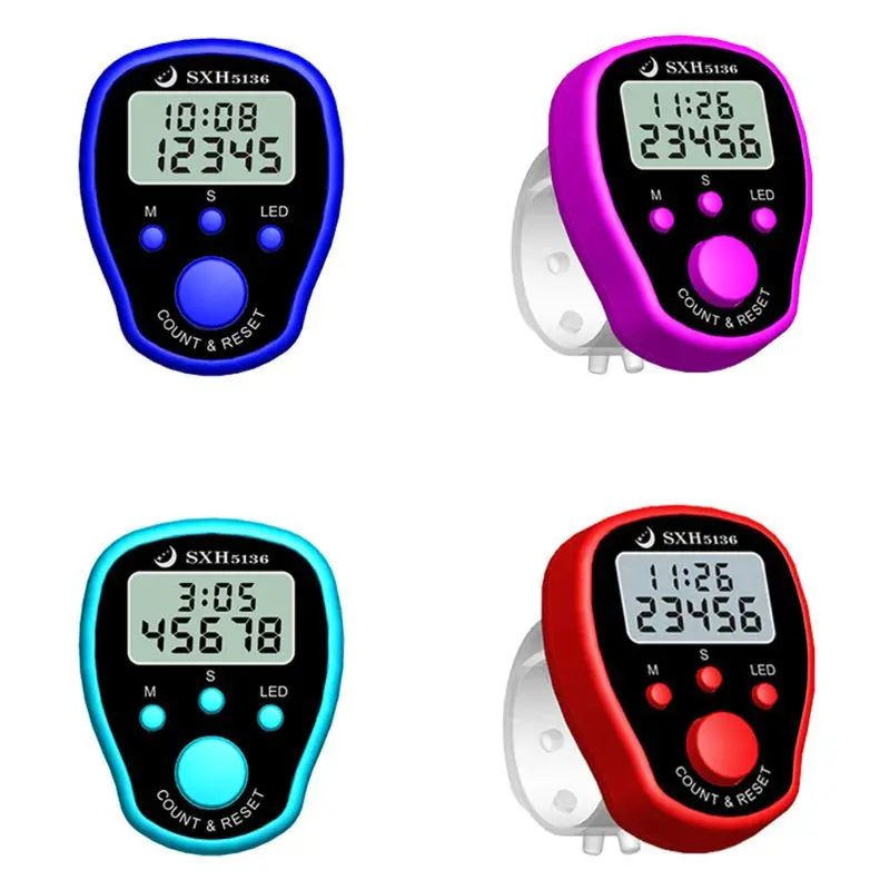Hand Tally Counter Electronic Counter Electronic Digital Finger Counter LCD Display Counter for Piecework Restaurant Game Scores Buddha Recitation 1Pc Random Color