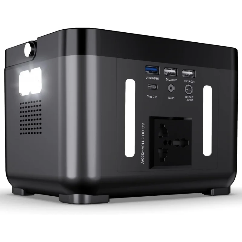 

Portable Power Station, Peak 350W Backup Lithium Battery 250Wh 110V Pure Sine Wave AC Outlet Solar Generator Supply