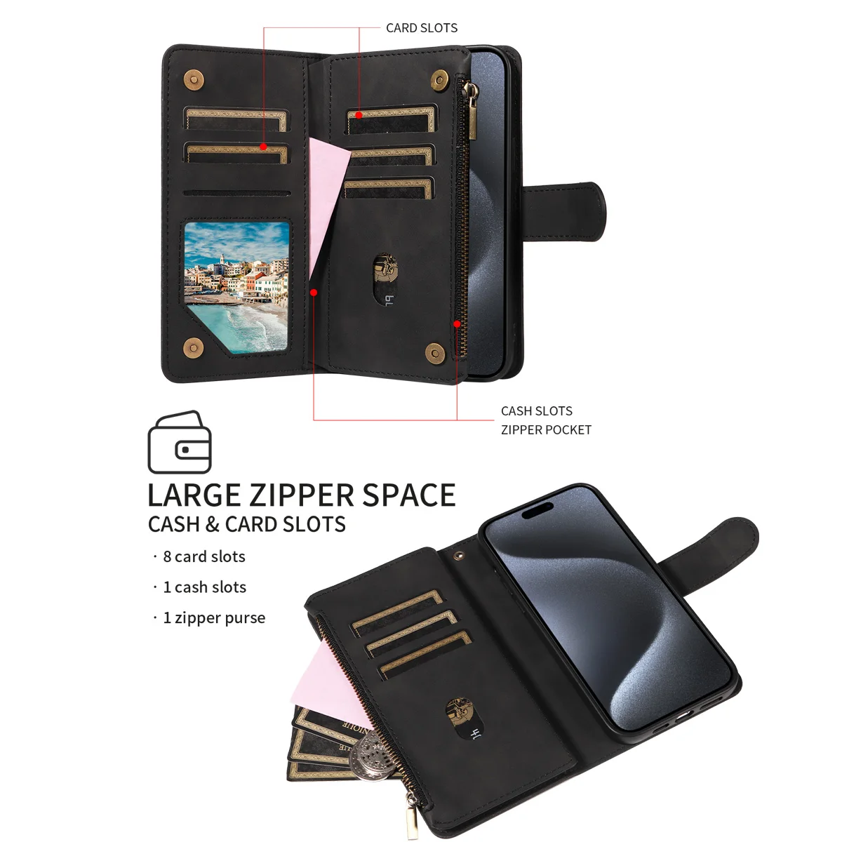 Samsung Galaxy Phone Case - Artificial Leather Clamshell Wallet for S24 S23 S22 S21