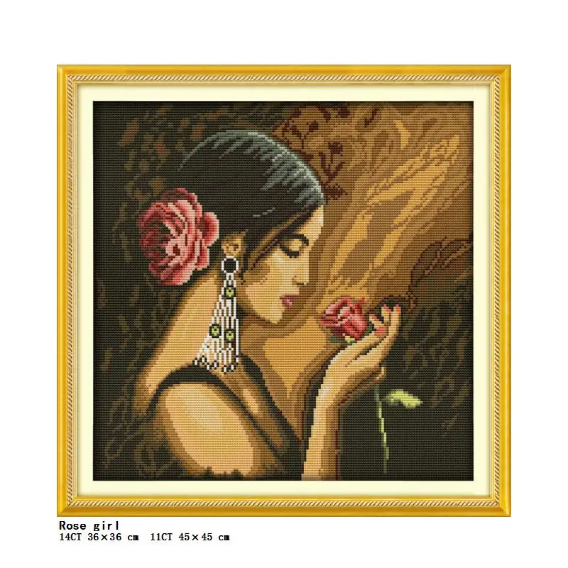 Oil Painting Girl Series Character Pattern Cross Stitch Kit 11CT 14CT Counted Printed Embroidery DIY Needlework Home Decor Gifts