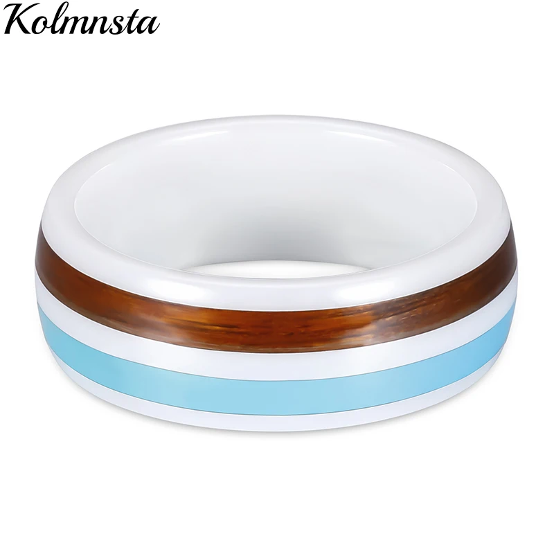 Kolmnsta glatter polierter keramik ring für frauen männer weiße hochzeits verlobung ringe tropfen kleber und holz eingelegte anneaux anillos