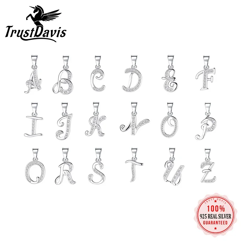 Silver Necklace Charms Pendant Necklace Silver Necklace Silver Pendant Trustdavis Real 925 Sterling Silver 26 Letter Shiny CZ Pendant For Women