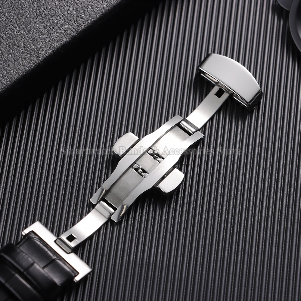 Premium Waterproof Cowhide Leather Watch Strap with Metal Butterfly Buckle