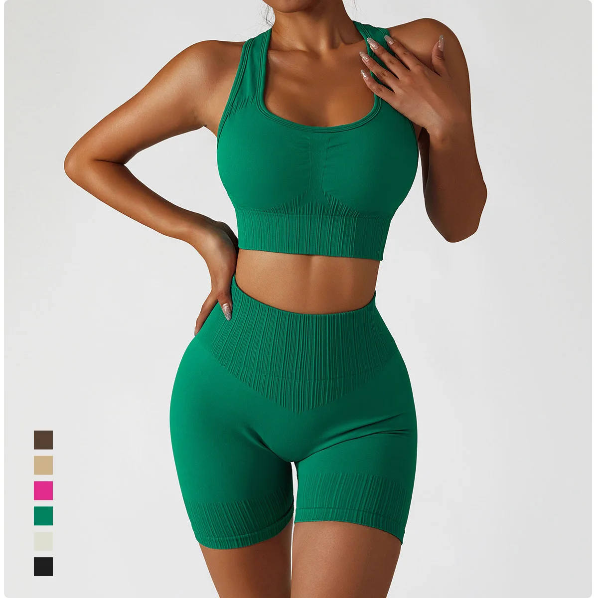 

High Waist Shorts Yoga Set Vest Sports Bra Hot Pants Push Up Running Gym Jogging Fitness Women Sexy Workout Sportswear