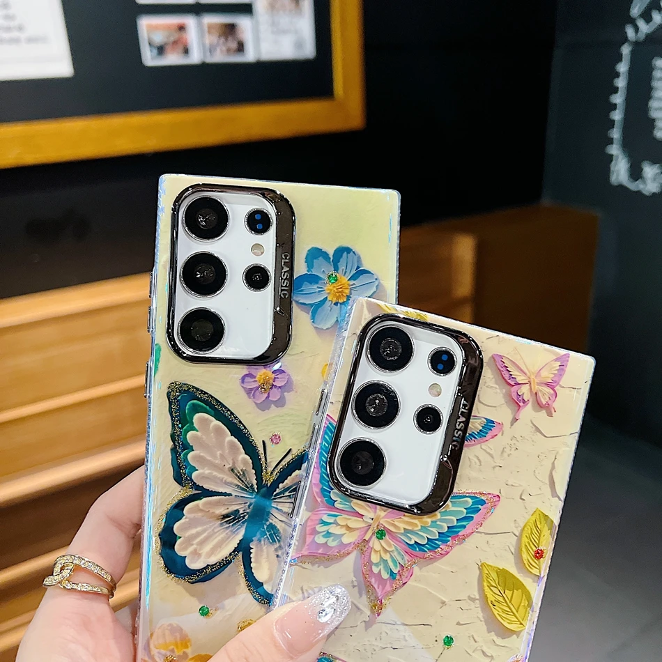 High Quality Glitter Butterfly Flower Hard Case For Samsung Galaxy A55 A35 A54 A34 A25 A15 S23 S24 Ultra S25 Plus Protector Cover_voghion.com