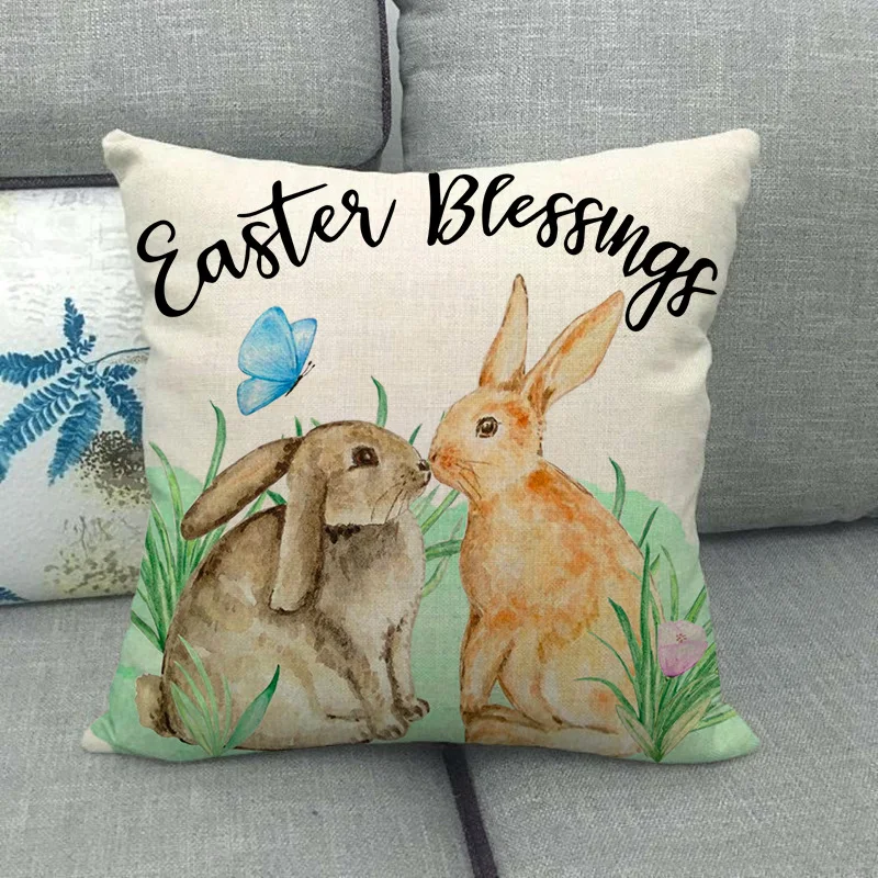 Happy Easter Throw Pillow Cover 40x40cm Bunny Easter Eggs Cushion Cover Living Room Sofa Decor Cushion Cover Rabbits Pillowcases