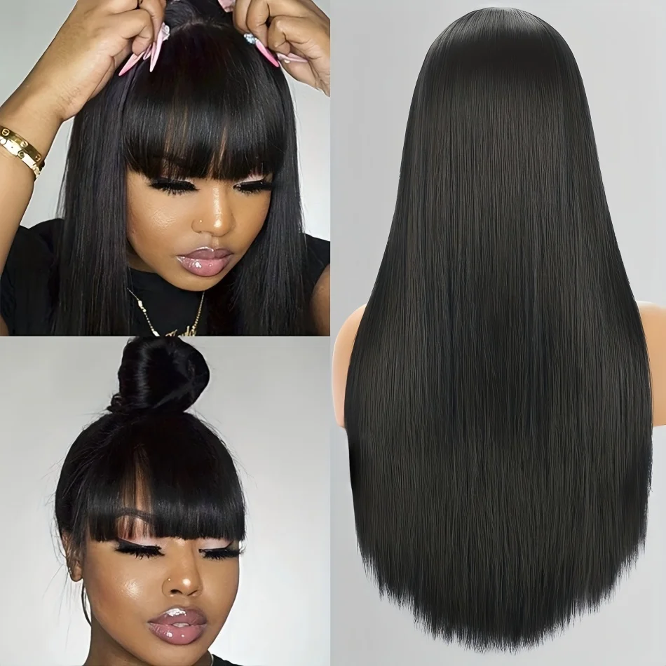 Bone Straight Human Hair Wig With Bangs 220 Density 30 Inch Brazilian 3x1 hd Lace Wigs Glueless Wig Human Hair Natural Baby Hair 3