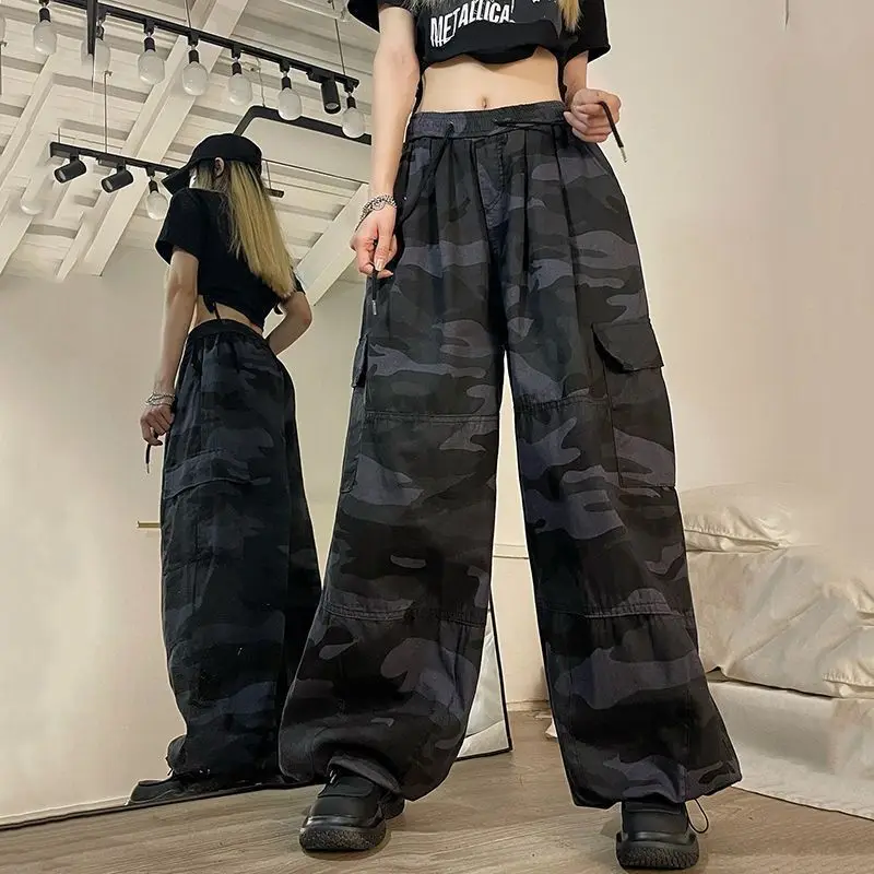 Deeptown Harajuku Fashion Camouflage Cargo Pants Women Hip Hop Streetwear Oversized Fall Trousers Vintage Y2k Girl Casual  Retro