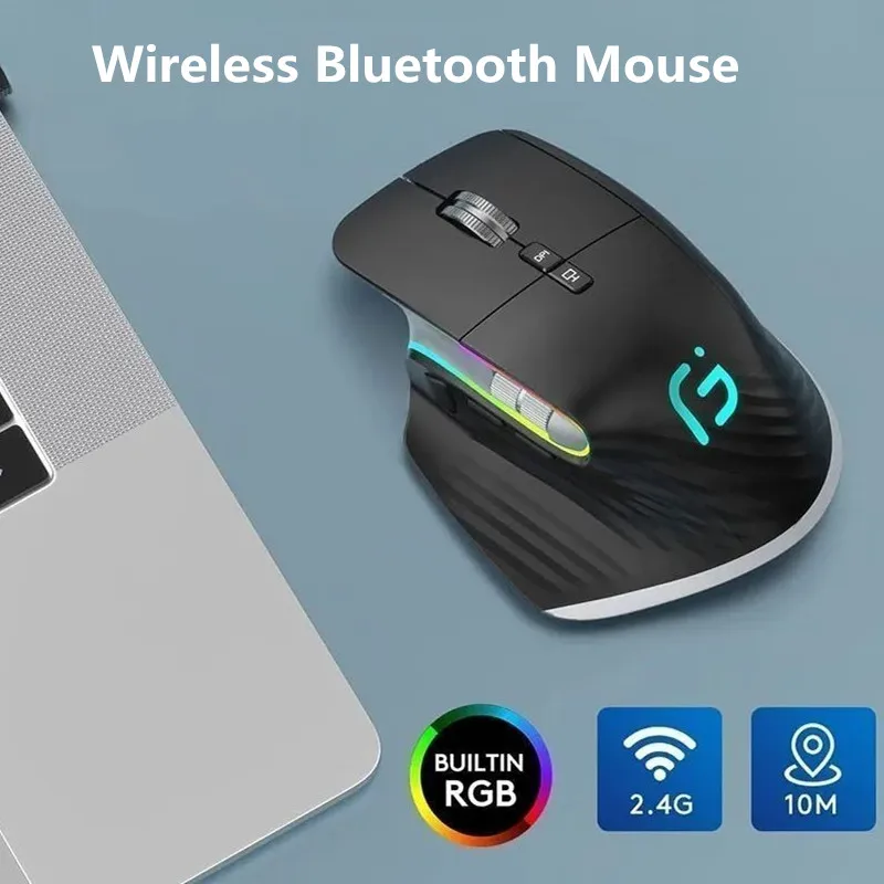 충전식 무소음 게임용 인체 공학적 마우스, 2.4G 블루투스 무선 마우스, 4000DPI, PC 노트북 RGB 마우스, 게이머 마우스 2024 