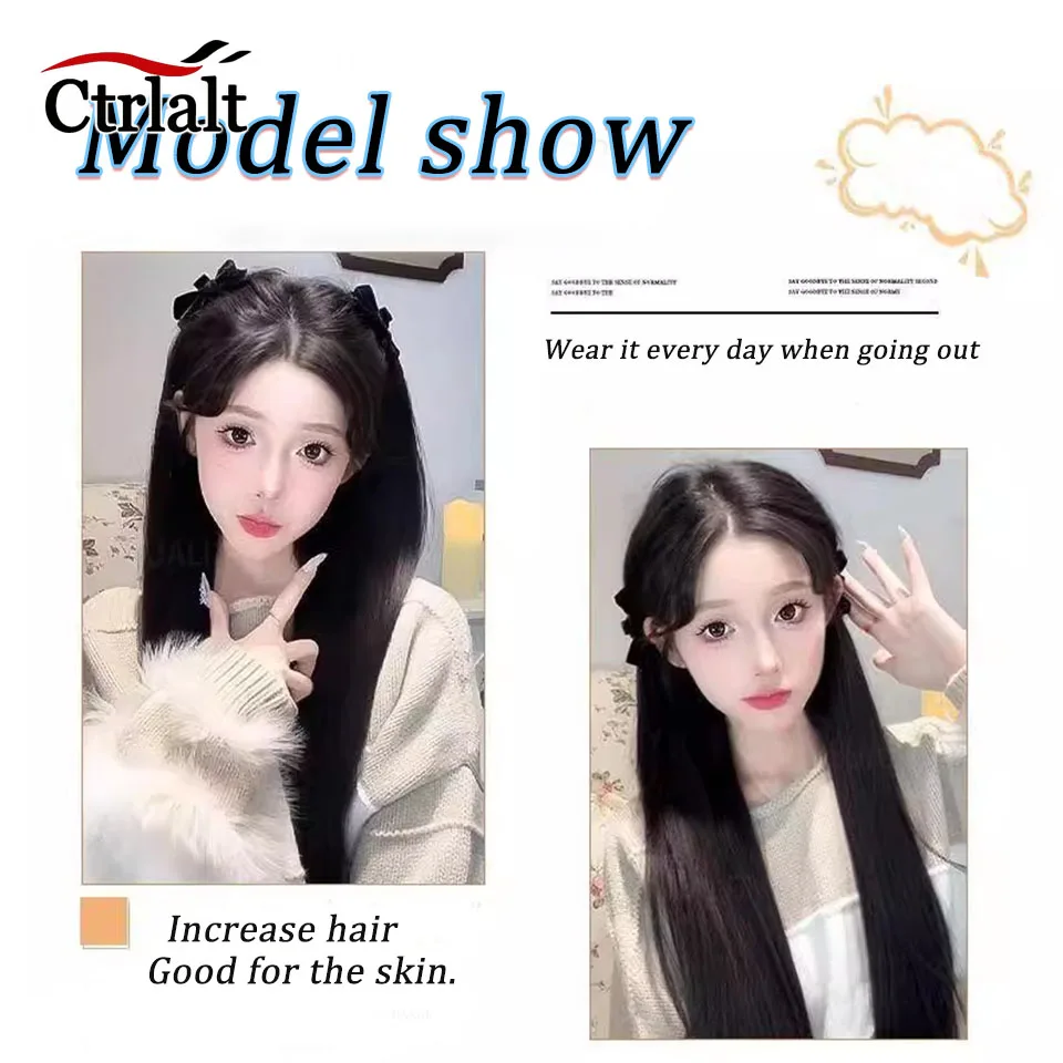 Synthetic 2pc Long Straight Ponytail with Bownot Claw Ponytail Hair Extension Black Brown Natural Fake For Women Daily