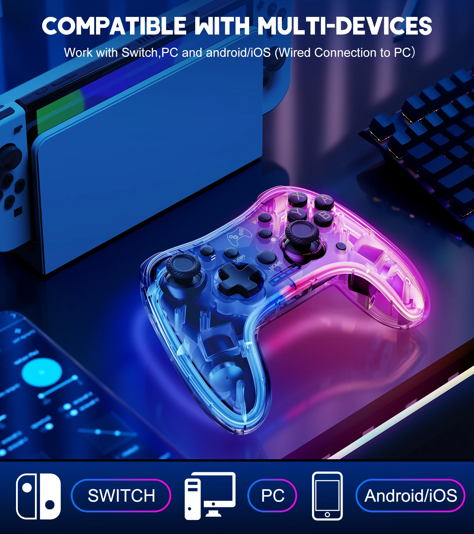 BEBONCOOL Gamepad For Nintendo Switch Controller With RGB