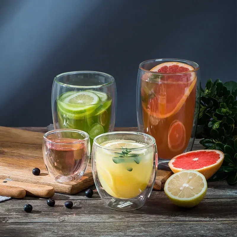 2-18PCS Double Wall High Borosilicate Glass Mug Heat Resistant Tea Milk Juice Coffee Water Cup Bar Drinkware Gift Creativity Set — view 2
