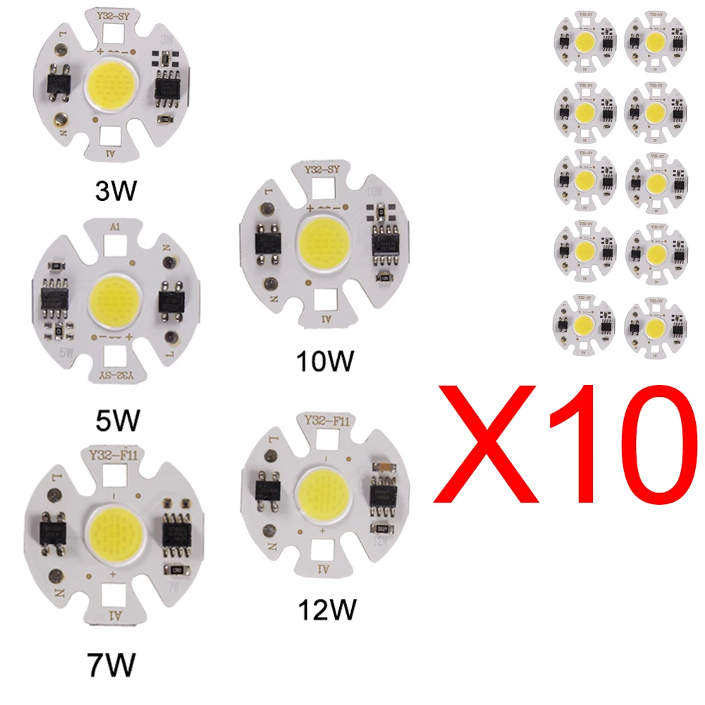 

10PCS LED Chip 3W 5W 7W 10W 12W AC220V Smart IC No Need Driver COB lamp beads DIY Lampada floodlight spotlight LED chip Lamp