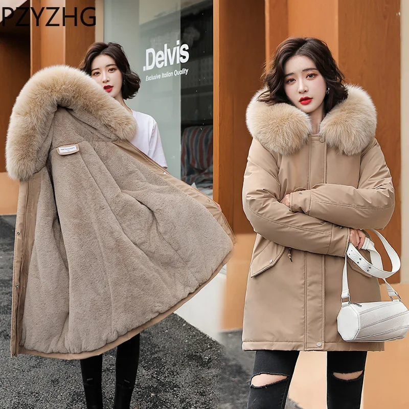 

Women 2022 New Parka Fashion Long Coat Wool Liner Hooded Parkas Winter Jacket Slim with Fur Collar Warm Snow Wear Padded Clothes