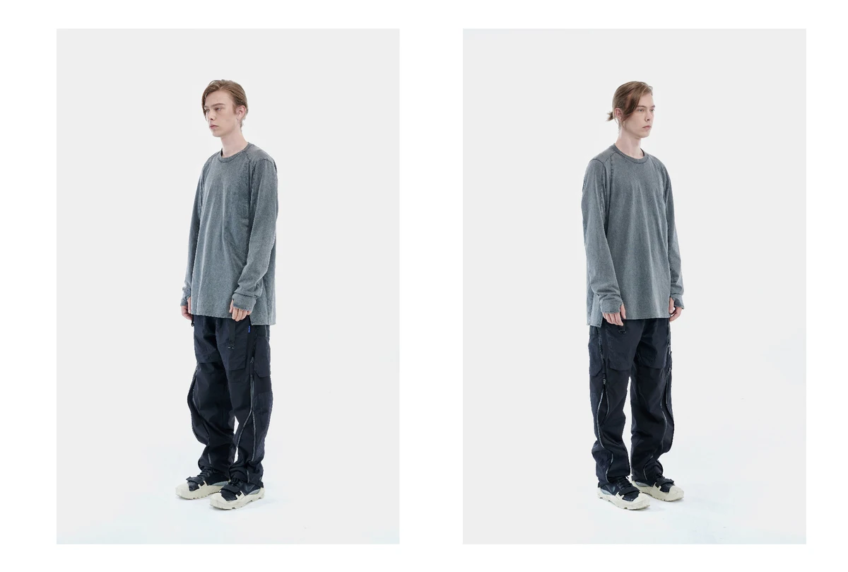 Reindee Lusion 21aw  Split hem base longsleeve shirt dyed cotton secured pocket techwear ninjawear
