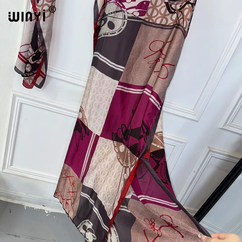 WINYI-Robe Dashiki bohème pour femmes africaines, imprimé musulman, dubaï, taille libre, design avec écharpe, maxi adt, robe élégante africaine, nouvelle collection 2024