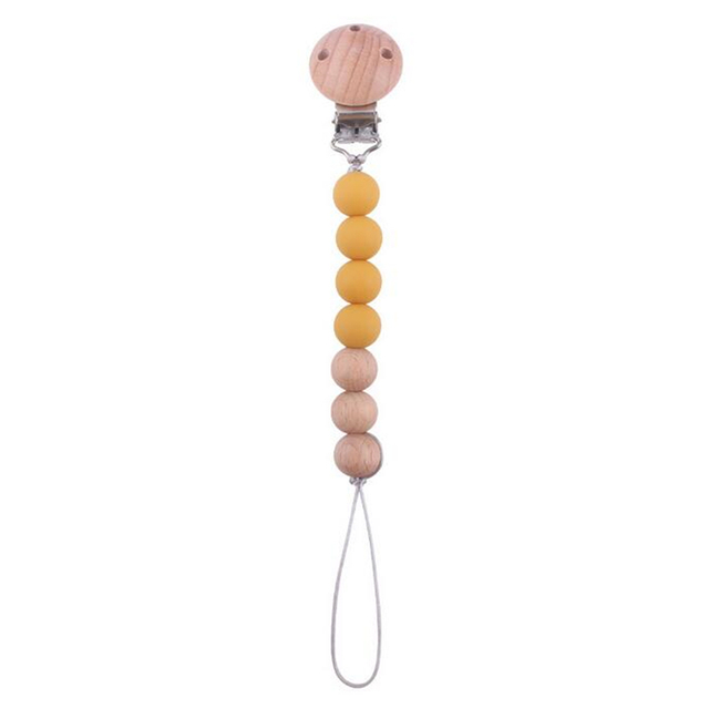 Pacifier Clips Silicone Beads Wooden Ring Pacifier Chain Infant Nipple Appease Soother Chain Clips Dummy Holder Nipple Clip