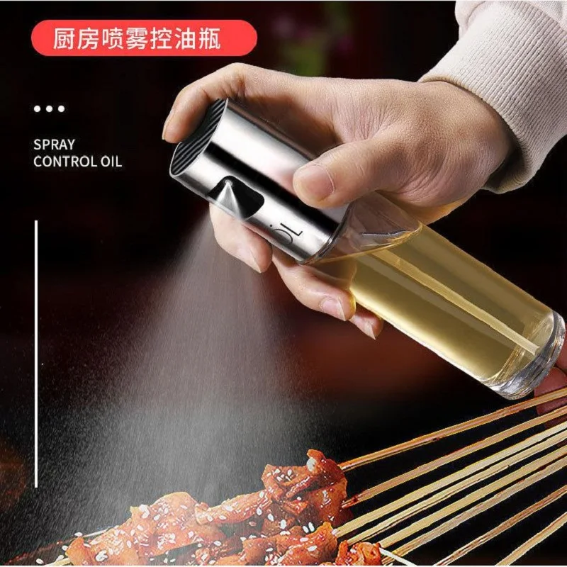 100ml Kitchen Glass Bottle Spray Olive Jar Push Type Oil Pot LeakProof Grill BBQ Oil Pot Vinegar Soy Sauce Storage Kitchen Tools