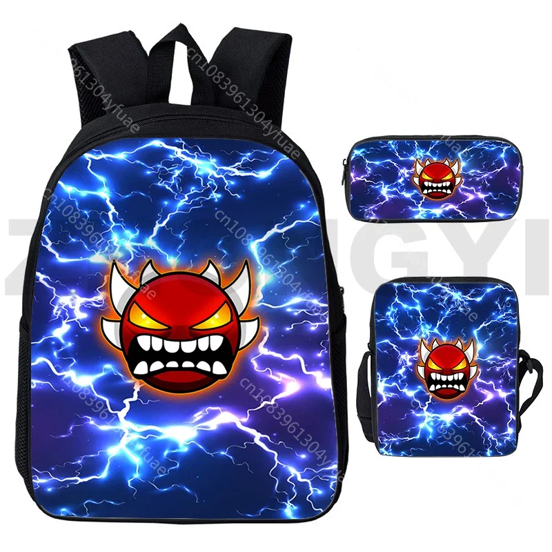3D Harajuku Angry Geometry Dash Backpacks 3 Pcs/Set Canvas Notebook Business Backpack Students Outdoor Sport Mochila Schoolbags