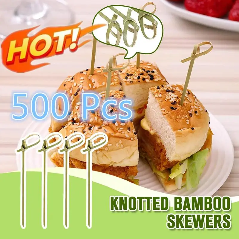 일회용 대나무 매듭 스틱 꼬치, 칵테일 픽, 과일 포크, 바비큐 파티 장식, 바 도구, 500 개, 12cm